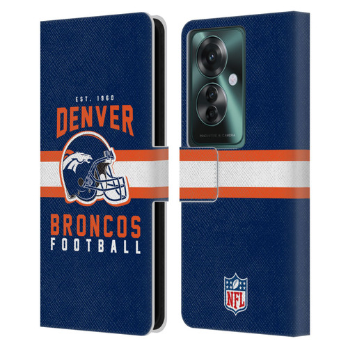 NFL Denver Broncos Graphics Helmet Typography Leather Book Wallet Case Cover For OPPO Reno11 F 5G / F25 Pro 5G