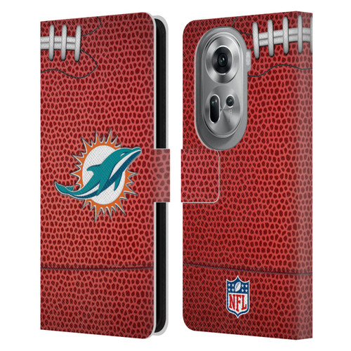 NFL Miami Dolphins Graphics Football Leather Book Wallet Case Cover For OPPO Reno11 Pro