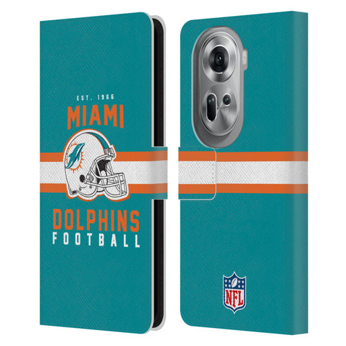 NFL Miami Dolphins Graphics Helmet Typography Leather Book Wallet Case Cover For OPPO Reno11 Pro