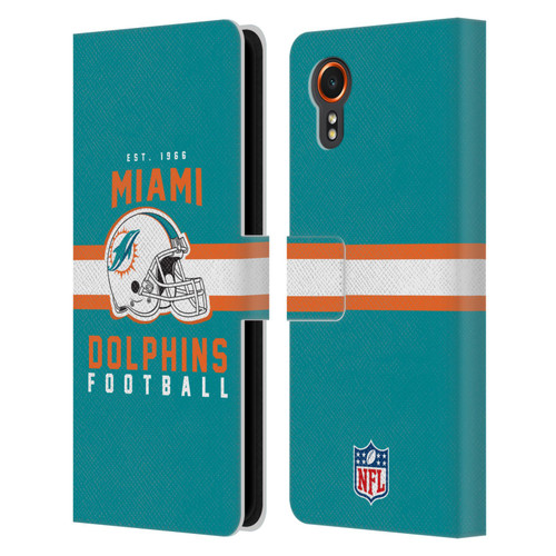 NFL Miami Dolphins Graphics Helmet Typography Leather Book Wallet Case Cover For Samsung Galaxy Xcover7 5G