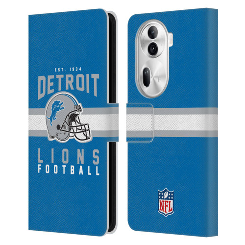 NFL Detroit Lions Graphics Helmet Typography Leather Book Wallet Case Cover For OPPO Reno11