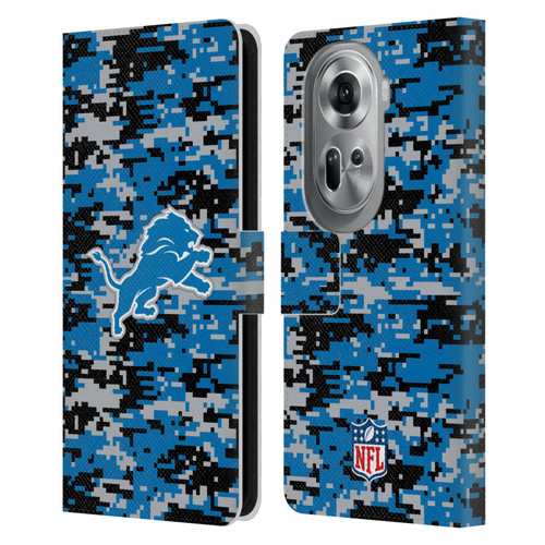 NFL Detroit Lions Graphics Digital Camouflage Leather Book Wallet Case Cover For OPPO Reno11 Pro