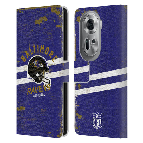 NFL Baltimore Ravens Logo Art Helmet Distressed Leather Book Wallet Case Cover For OPPO Reno11 Pro