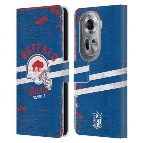 NFL Buffalo Bills Logo Art Helmet Distressed Leather Book Wallet Case Cover For OPPO Reno11 Pro