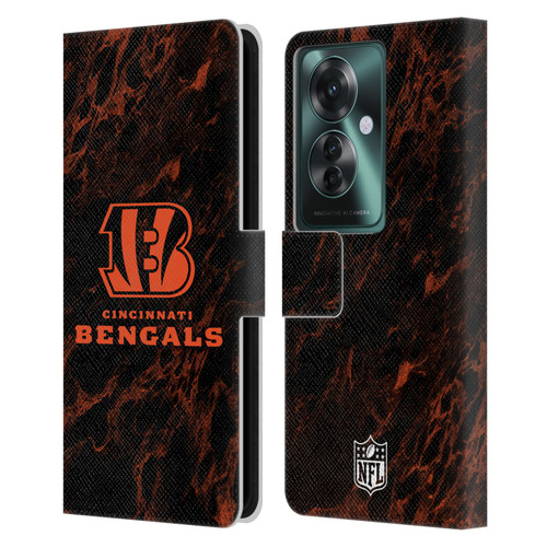 NFL Cincinnati Bengals Graphics Coloured Marble Leather Book Wallet Case Cover For OPPO Reno11 F 5G / F25 Pro 5G