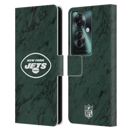 NFL New York Jets Graphics Coloured Marble Leather Book Wallet Case Cover For OPPO Reno11 F 5G / F25 Pro 5G
