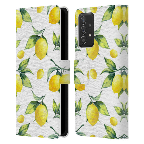 Haroulita Fruits White Lemons Leather Book Wallet Case Cover For Samsung Galaxy A52 / A52s / 5G (2021)