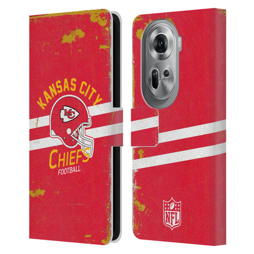 NFL Kansas City Chiefs Logo Art Helmet Distressed Leather Book Wallet Case Cover For OPPO Reno11 Pro