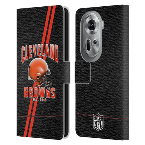 NFL Cleveland Browns Logo Art Football Stripes Leather Book Wallet Case Cover For OPPO Reno11 Pro