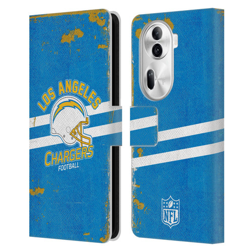 NFL Los Angeles Chargers Logo Art Helmet Distressed Leather Book Wallet Case Cover For OPPO Reno11
