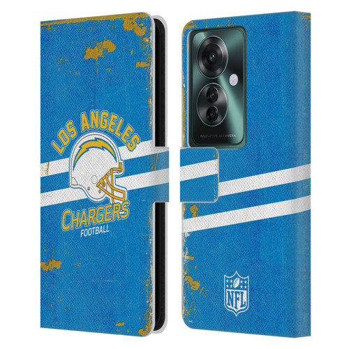 NFL Los Angeles Chargers Logo Art Helmet Distressed Leather Book Wallet Case Cover For OPPO Reno11 F 5G / F25 Pro 5G