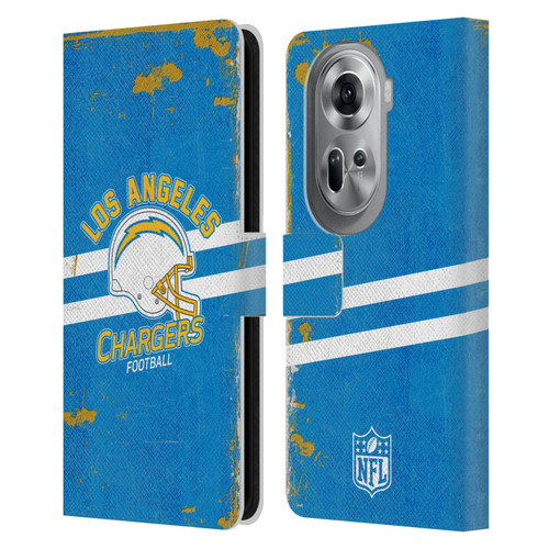 NFL Los Angeles Chargers Logo Art Helmet Distressed Leather Book Wallet Case Cover For OPPO Reno11 Pro