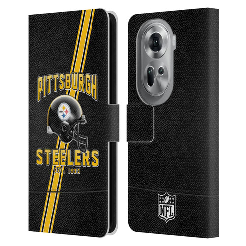 NFL Pittsburgh Steelers Logo Art Football Stripes Leather Book Wallet Case Cover For OPPO Reno11 Pro