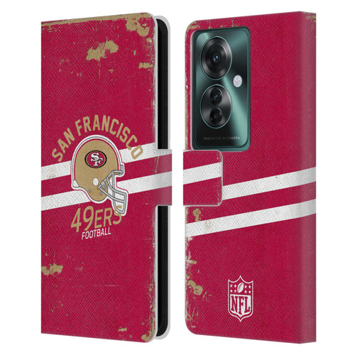 NFL San Francisco 49ers Logo Art Helmet Distressed Leather Book Wallet Case Cover For OPPO Reno11 F 5G / F25 Pro 5G