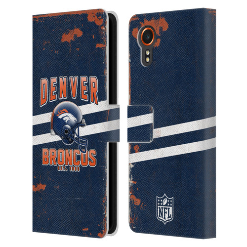 NFL Denver Broncos Logo Art Helmet Distressed Leather Book Wallet Case Cover For Samsung Galaxy Xcover7 5G