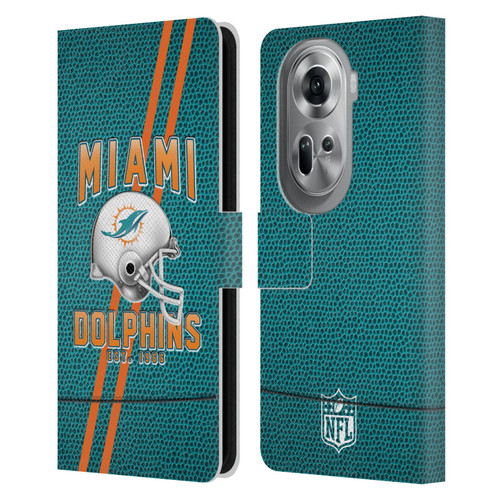 NFL Miami Dolphins Logo Art Football Stripes Leather Book Wallet Case Cover For OPPO Reno11 Pro
