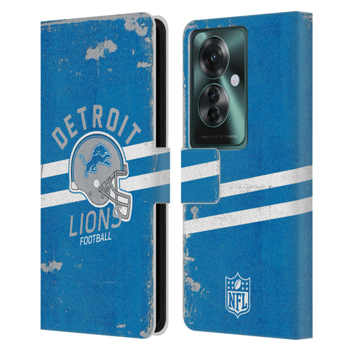 NFL Detroit Lions Logo Art Helmet Distressed Leather Book Wallet Case Cover For OPPO Reno11 F 5G / F25 Pro 5G