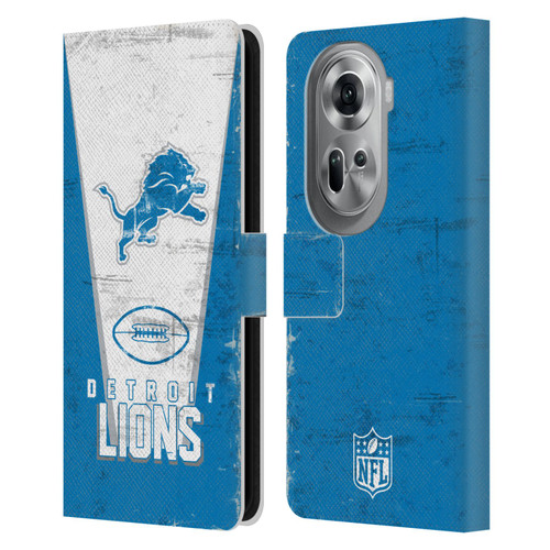 NFL Detroit Lions Logo Art Banner Leather Book Wallet Case Cover For OPPO Reno11 Pro