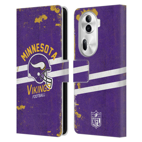 NFL Minnesota Vikings Logo Art Helmet Distressed Leather Book Wallet Case Cover For OPPO Reno11