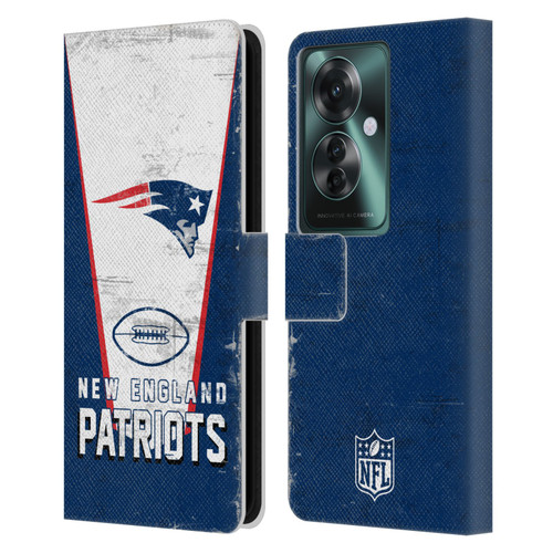 NFL New England Patriots Logo Art Banner Leather Book Wallet Case Cover For OPPO Reno11 F 5G / F25 Pro 5G