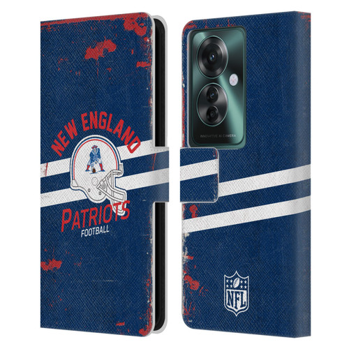 NFL New England Patriots Logo Art Helmet Distressed Leather Book Wallet Case Cover For OPPO Reno11 F 5G / F25 Pro 5G