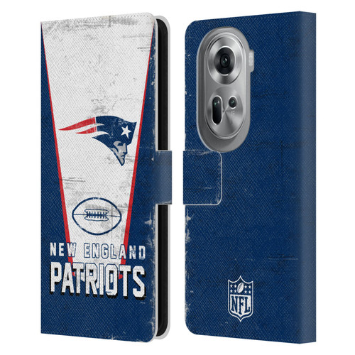 NFL New England Patriots Logo Art Banner Leather Book Wallet Case Cover For OPPO Reno11 Pro