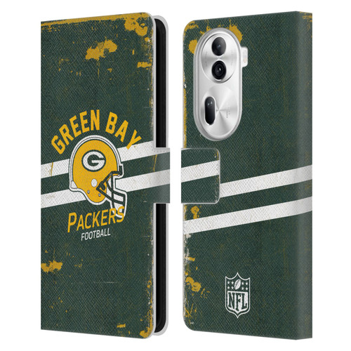 NFL Green Bay Packers Logo Art Helmet Distressed Leather Book Wallet Case Cover For OPPO Reno11