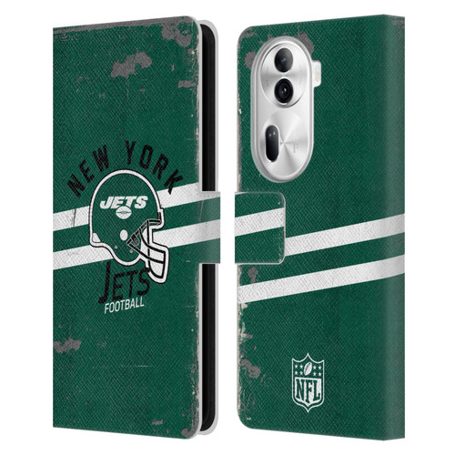 NFL New York Jets Logo Art Helmet Distressed Leather Book Wallet Case Cover For OPPO Reno11