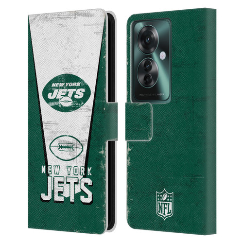 NFL New York Jets Logo Art Banner Leather Book Wallet Case Cover For OPPO Reno11 F 5G / F25 Pro 5G