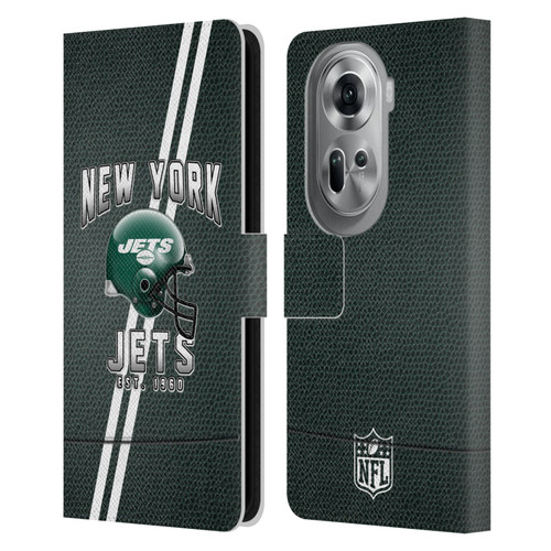 NFL New York Jets Logo Art Football Stripes Leather Book Wallet Case Cover For OPPO Reno11 Pro