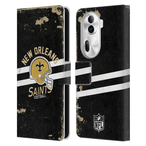 NFL New Orleans Saints Logo Art Helmet Distressed Leather Book Wallet Case Cover For OPPO Reno11
