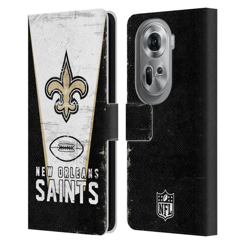 NFL New Orleans Saints Logo Art Banner Leather Book Wallet Case Cover For OPPO Reno11 Pro