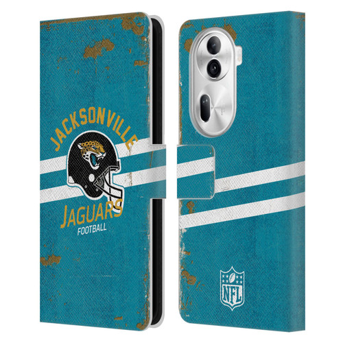 NFL Jacksonville Jaguars Logo Art Helmet Distressed Leather Book Wallet Case Cover For OPPO Reno11
