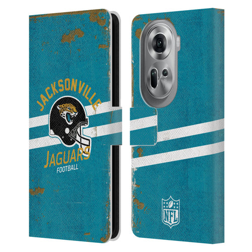 NFL Jacksonville Jaguars Logo Art Helmet Distressed Leather Book Wallet Case Cover For OPPO Reno11 Pro