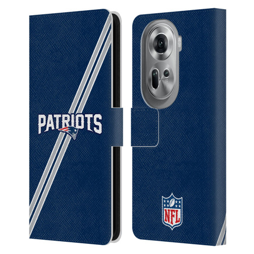 NFL New England Patriots Logo Stripes Leather Book Wallet Case Cover For OPPO Reno11 Pro