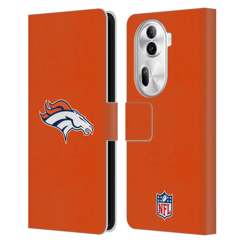 NFL Denver Broncos Logo Plain Leather Book Wallet Case Cover For OPPO Reno11