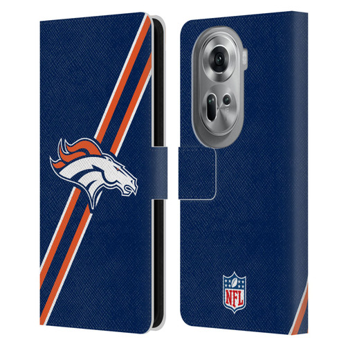 NFL Denver Broncos Logo Stripes Leather Book Wallet Case Cover For OPPO Reno11 Pro