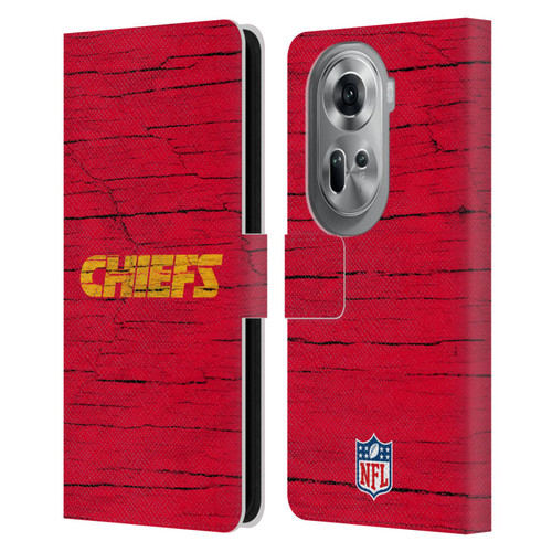 NFL Kansas City Chiefs Logo Distressed Look Leather Book Wallet Case Cover For OPPO Reno11 Pro