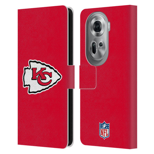 NFL Kansas City Chiefs Logo Plain Leather Book Wallet Case Cover For OPPO Reno11 Pro
