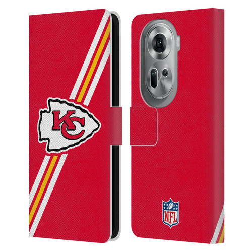 NFL Kansas City Chiefs Logo Stripes Leather Book Wallet Case Cover For OPPO Reno11 Pro