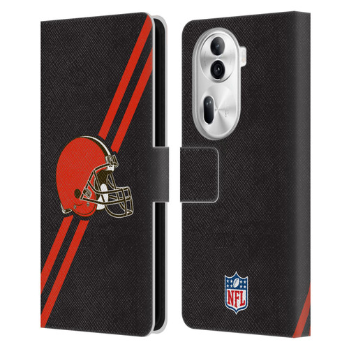 NFL Cleveland Browns Logo Stripes Leather Book Wallet Case Cover For OPPO Reno11