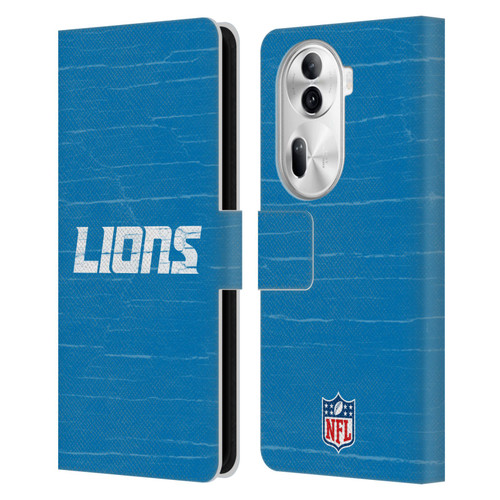 NFL Detroit Lions Logo Distressed Look Leather Book Wallet Case Cover For OPPO Reno11