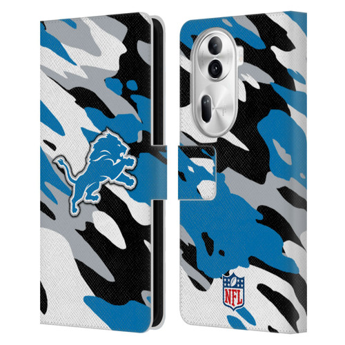 NFL Detroit Lions Logo Camou Leather Book Wallet Case Cover For OPPO Reno11