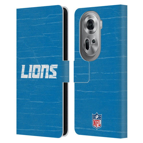 NFL Detroit Lions Logo Distressed Look Leather Book Wallet Case Cover For OPPO Reno11 Pro