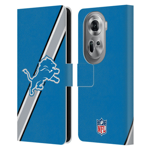 NFL Detroit Lions Logo Stripes Leather Book Wallet Case Cover For OPPO Reno11 Pro