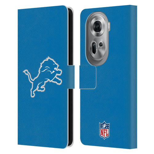 NFL Detroit Lions Logo Plain Leather Book Wallet Case Cover For OPPO Reno11 Pro