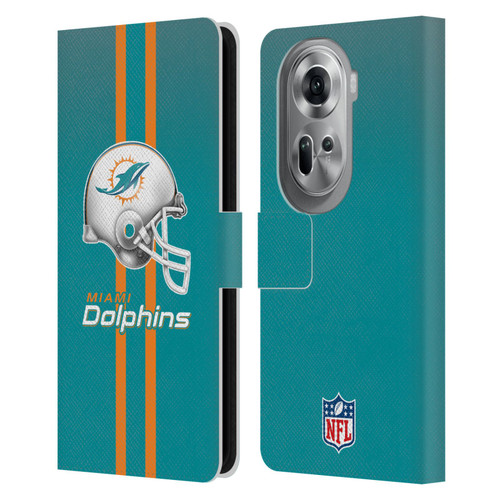 NFL Miami Dolphins Logo Helmet Leather Book Wallet Case Cover For OPPO Reno11 Pro
