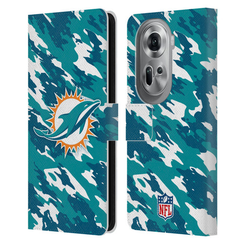 NFL Miami Dolphins Logo Camou Leather Book Wallet Case Cover For OPPO Reno11 Pro