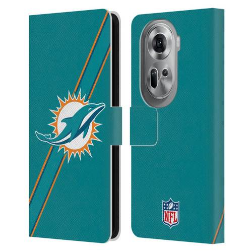 NFL Miami Dolphins Logo Stripes Leather Book Wallet Case Cover For OPPO Reno11 Pro