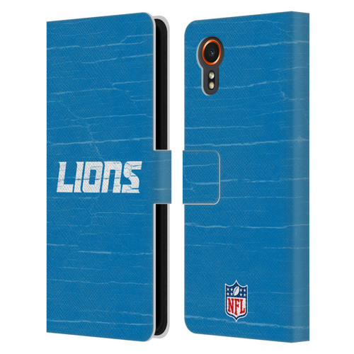 NFL Detroit Lions Logo Distressed Look Leather Book Wallet Case Cover For Samsung Galaxy Xcover7 5G